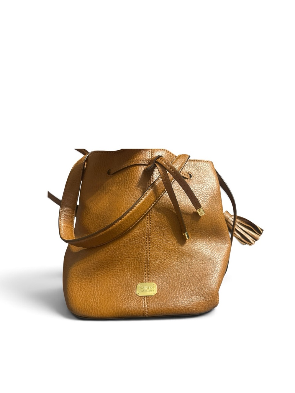 Ralph Lauren Tan Pebbled Leather Drawstring bucket bag